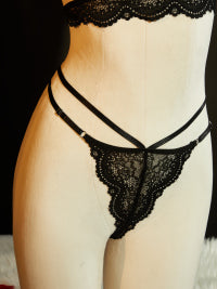 WYS25173 Black Lace Harness 3 - Piece Lingerie Set