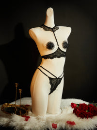 WYS25173 Black Lace Harness 3 - Piece Lingerie Set