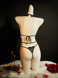 WYS25173 Black Lace Harness 3 - Piece Lingerie Set