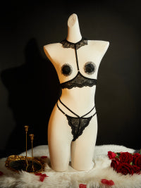 WYS25173 Black Lace Harness 3 - Piece Lingerie Set